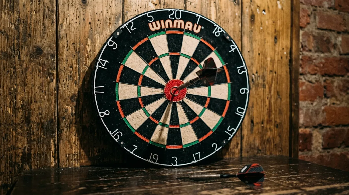 Dartpfeil trifft Bull's-Eye auf einer Dartscheibe, symbolisch für den perfekten Checkout-Wurf